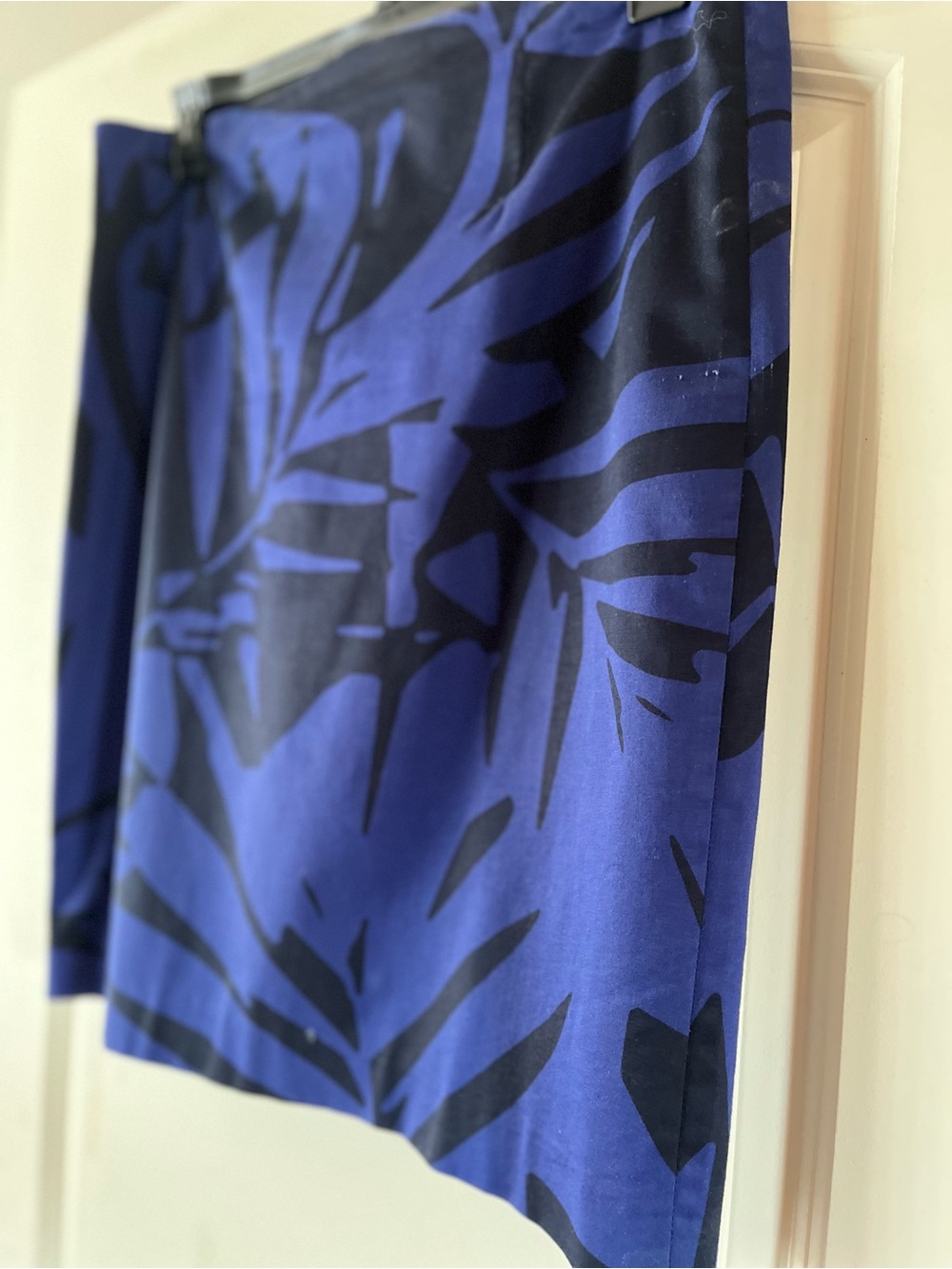 Express Blue Leaf-Print Pencil Skirt